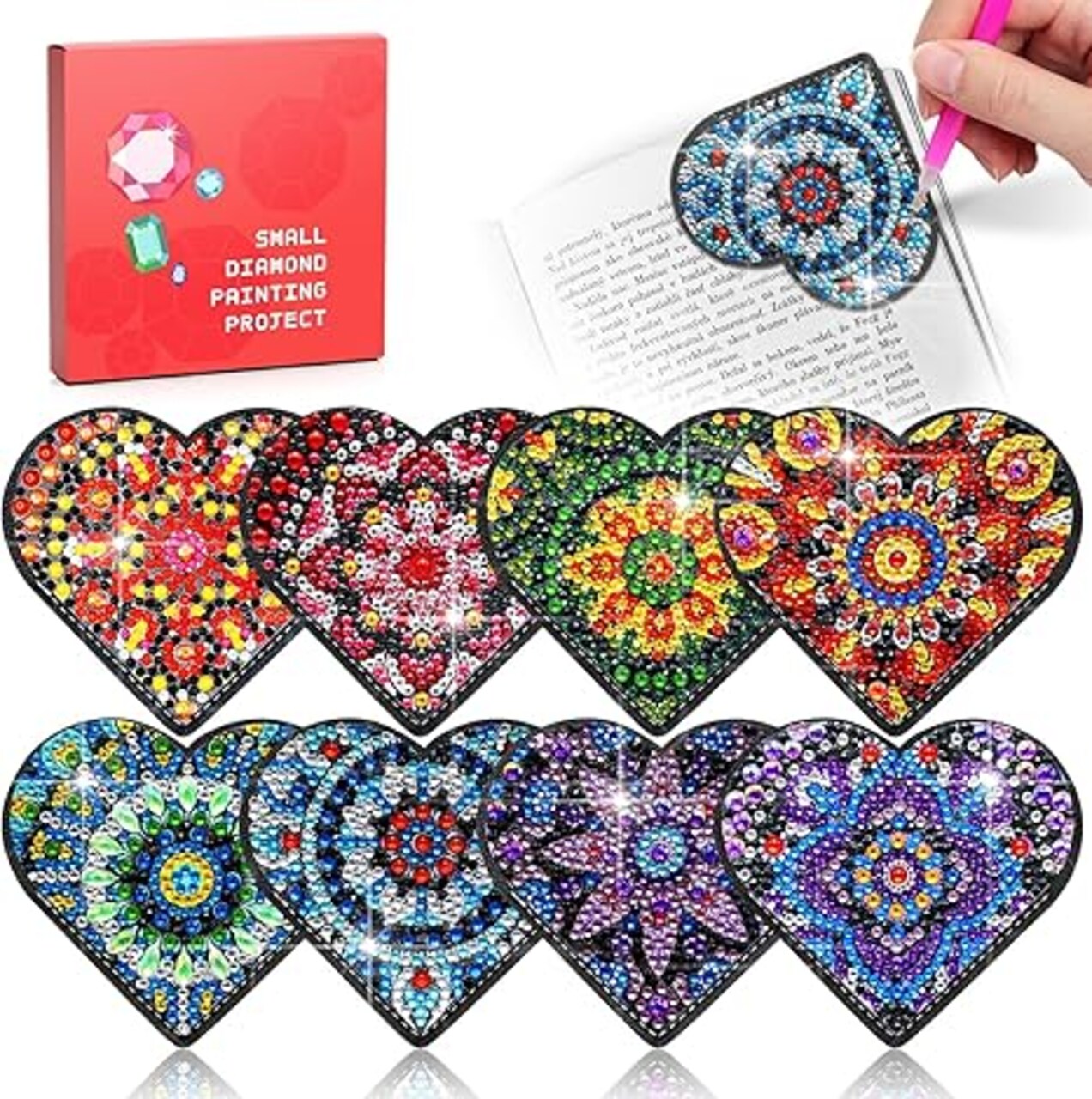 Diamond Painting Bookmark Bead Art Leather Book Mark Making Kit for Adults Night Craft Party DIY Diamond Art Drawing Bookmark by Number Painting for Arts Crafts Easter Women Gift (Black Heart)